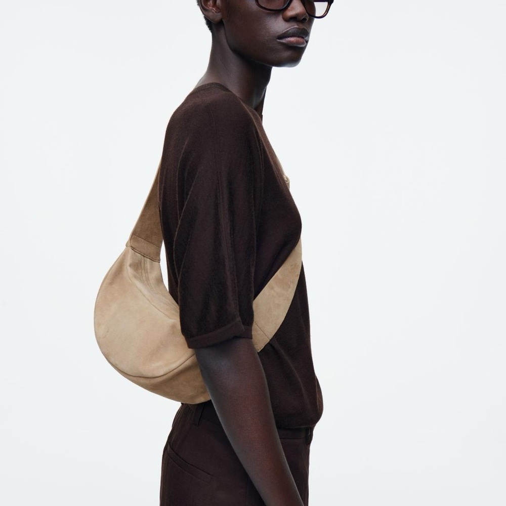 COS Beige Swing Crossbody Suede Bag